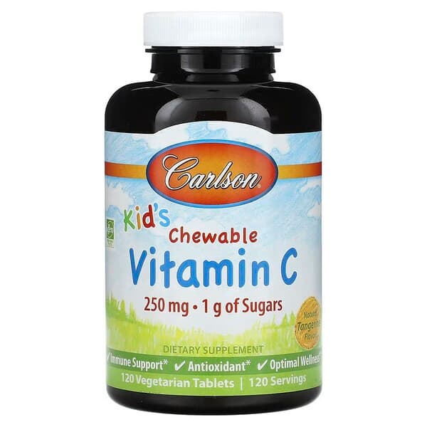Carlson Labs Kid's Chewable Vitamin C, 250mg Natural Tangerine - 120 vegetarian tablets
