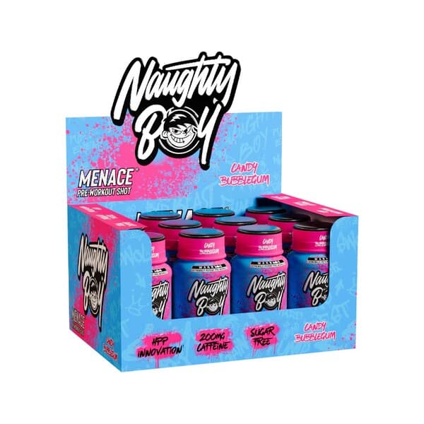 Naughty Boy Menace Pre-Workout Shot, Candy Bubblegum - 12 x 60 ml.