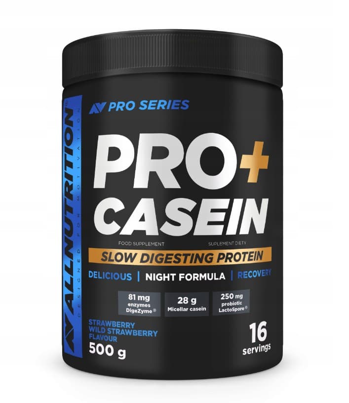 Allnutrition Pro+ Casein, Strawberry-Wild Strawberry - 500 grams