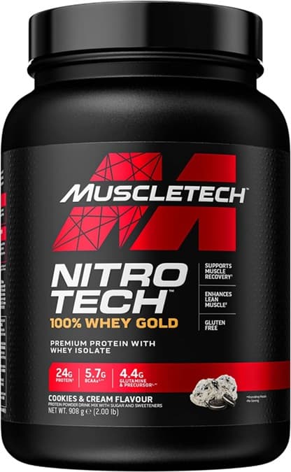 MuscleTech Nitro-Tech 100% Whey Gold, Cookies & Cream - 908 grams