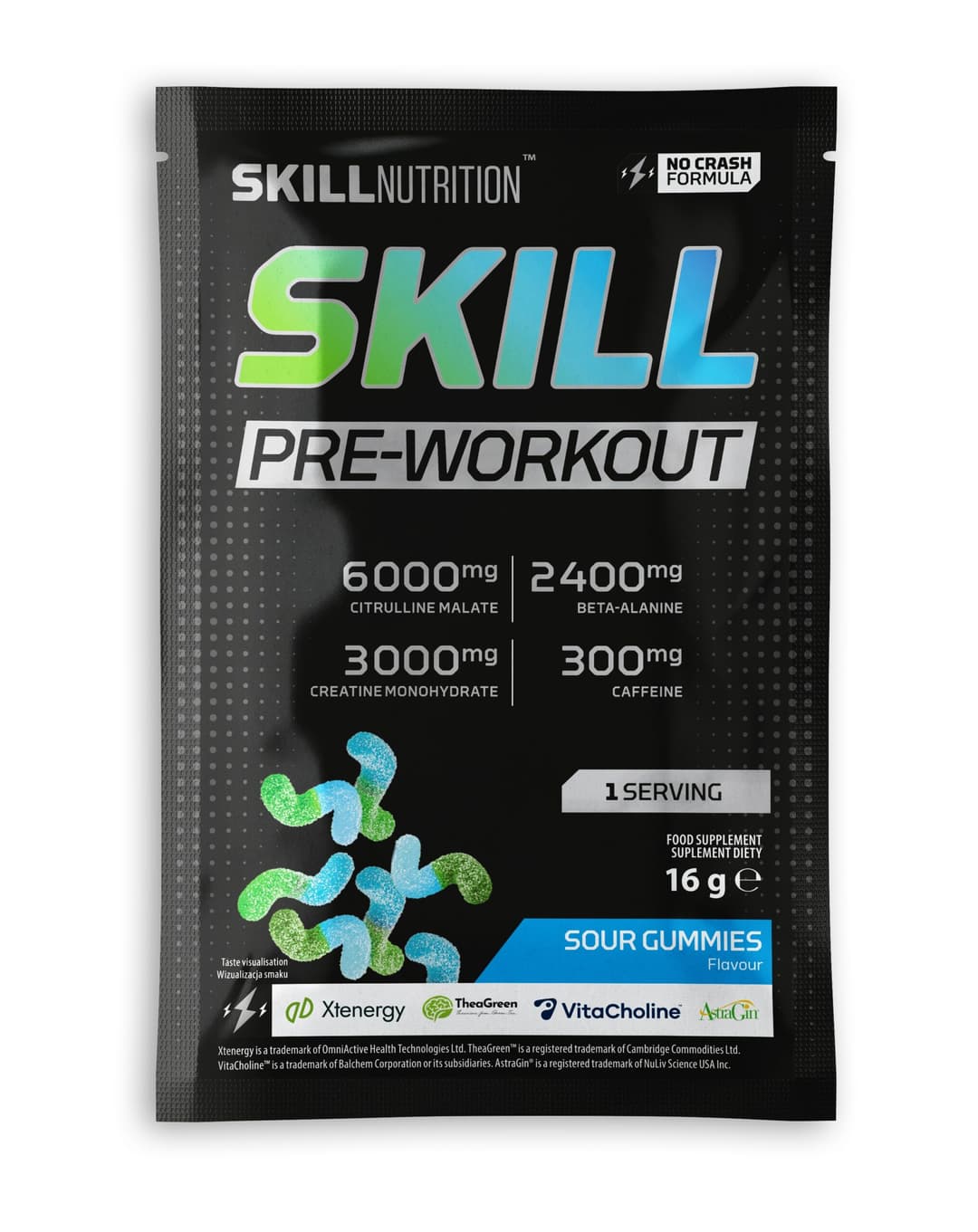 Skill Nutrition Skill Pre-Workout, Sour Gummies - 16 grams (1 serving)