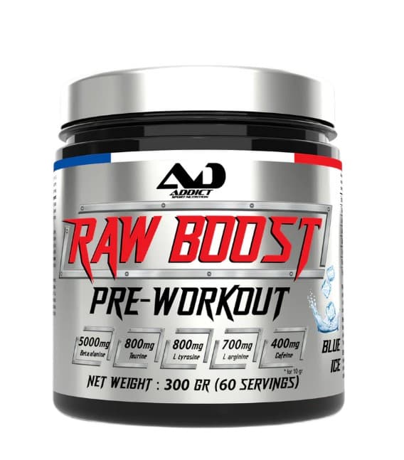 Addict Sport Nutrition Raw Boost Pre-Workout, Blue Ice - 300 grams