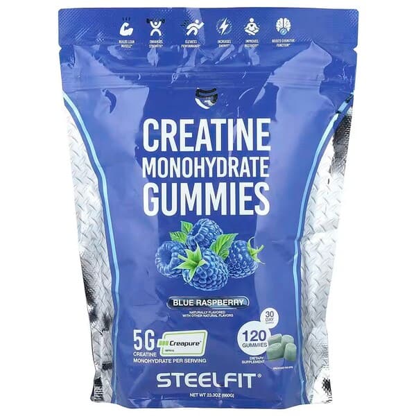 SteelFit Creatine Monohydrate Gummies, Blue Raspberry - 120 gummies