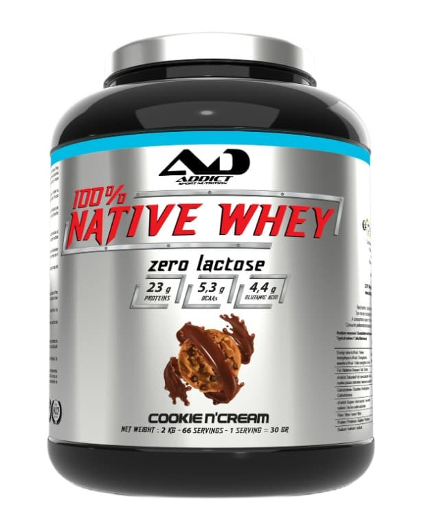 Addict Sport Nutrition 100% Native Whey Zero Lactose, Cookie N'Cream - 2000 grams